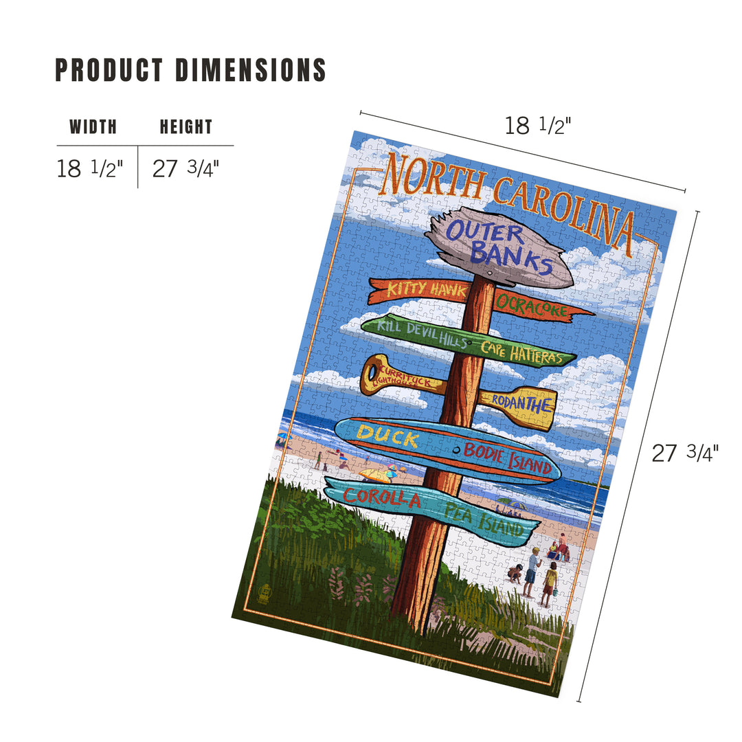 Outer Banks, North Carolina, Destination Signpost, Jigsaw Puzzle Puzzle Lantern Press 