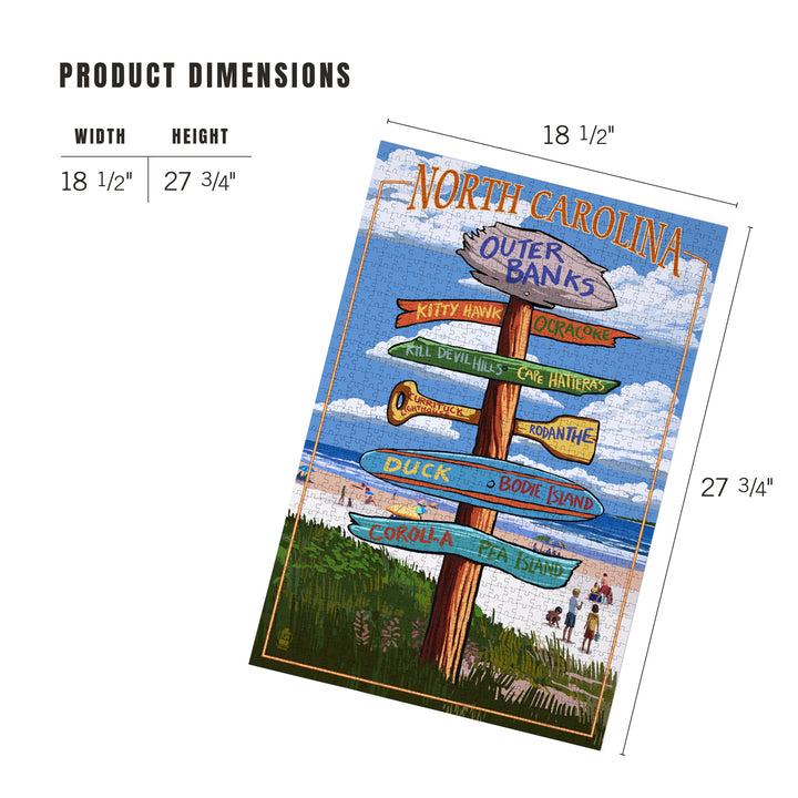 Outer Banks, North Carolina, Destination Signpost, Jigsaw Puzzle Puzzle Lantern Press 