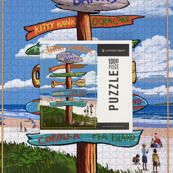 Outer Banks, North Carolina, Destination Signpost, Jigsaw Puzzle Puzzle Lantern Press 