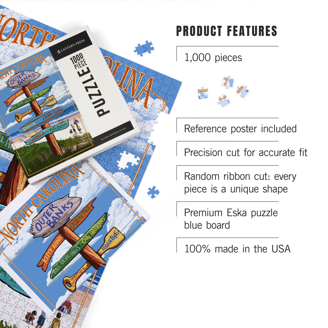 Outer Banks, North Carolina, Destination Signpost, Jigsaw Puzzle Puzzle Lantern Press 