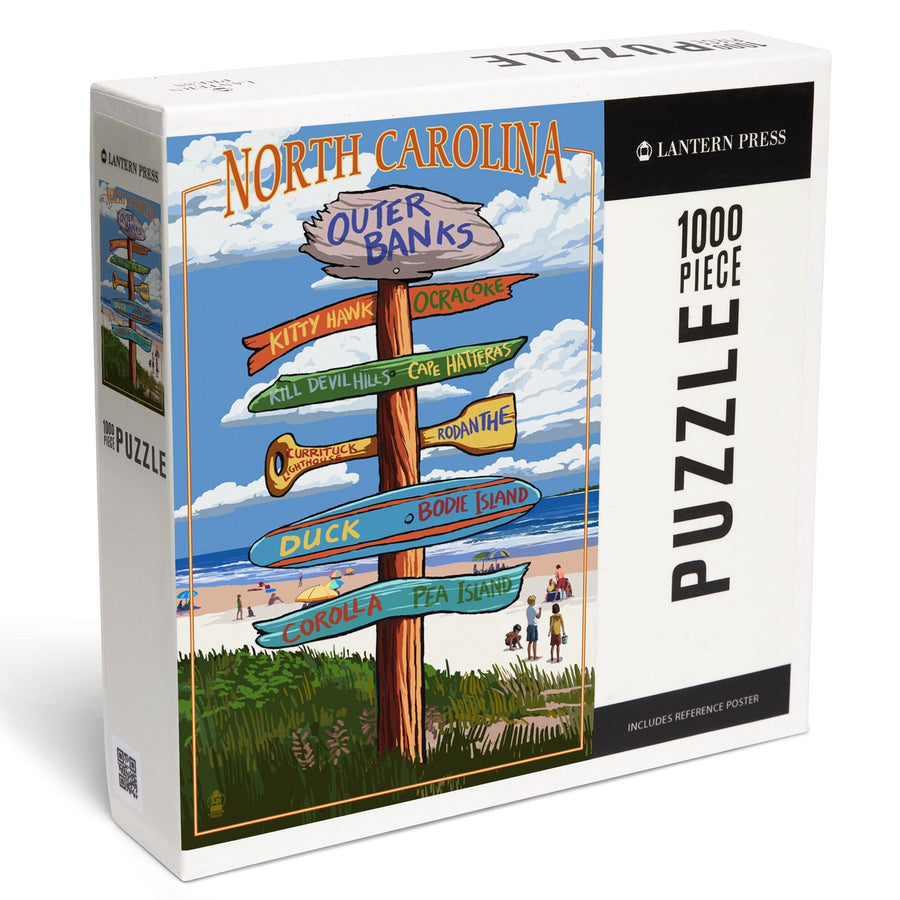 Outer Banks, North Carolina, Destination Signpost, Jigsaw Puzzle Puzzle Lantern Press 
