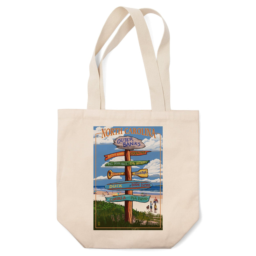 Outer Banks, North Carolina, Destination Signpost, Tote Bag Totes Lantern Press 