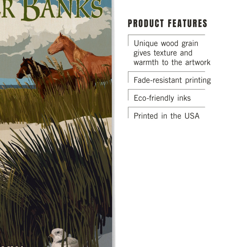 Outer Banks, North Carolina, Horses & Dunes, Lantern Press Artwork, Wood Signs and Postcards Wood Lantern Press 
