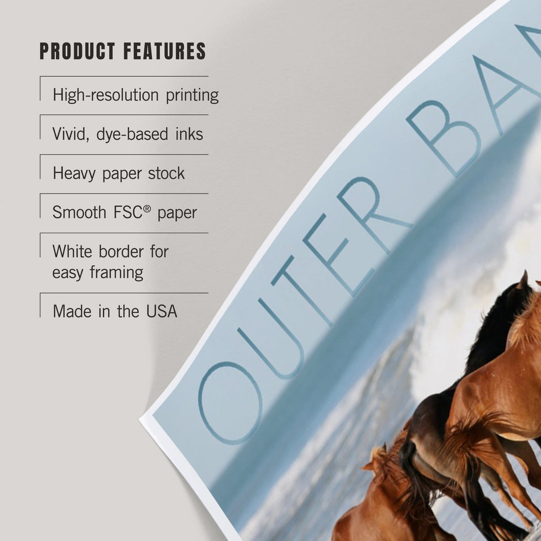 Outer Banks, North Carolina, Horses on Beach, Art & Giclee Prints Art Lantern Press 