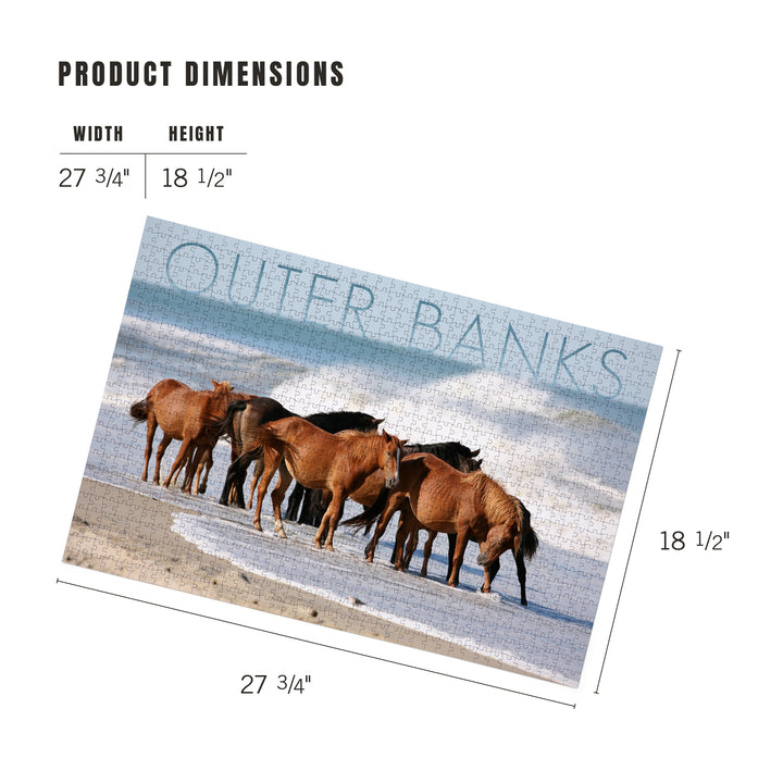 Outer Banks, North Carolina, Horses on Beach, Jigsaw Puzzle Puzzle Lantern Press 