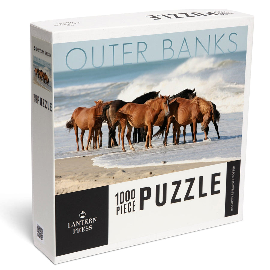 Outer Banks, North Carolina, Horses on Beach, Jigsaw Puzzle Puzzle Lantern Press 