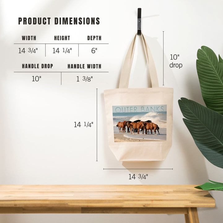 Outer Banks, North Carolina, Horses on Beach, Lantern Press Photography, Tote Bag Totes Lantern Press 