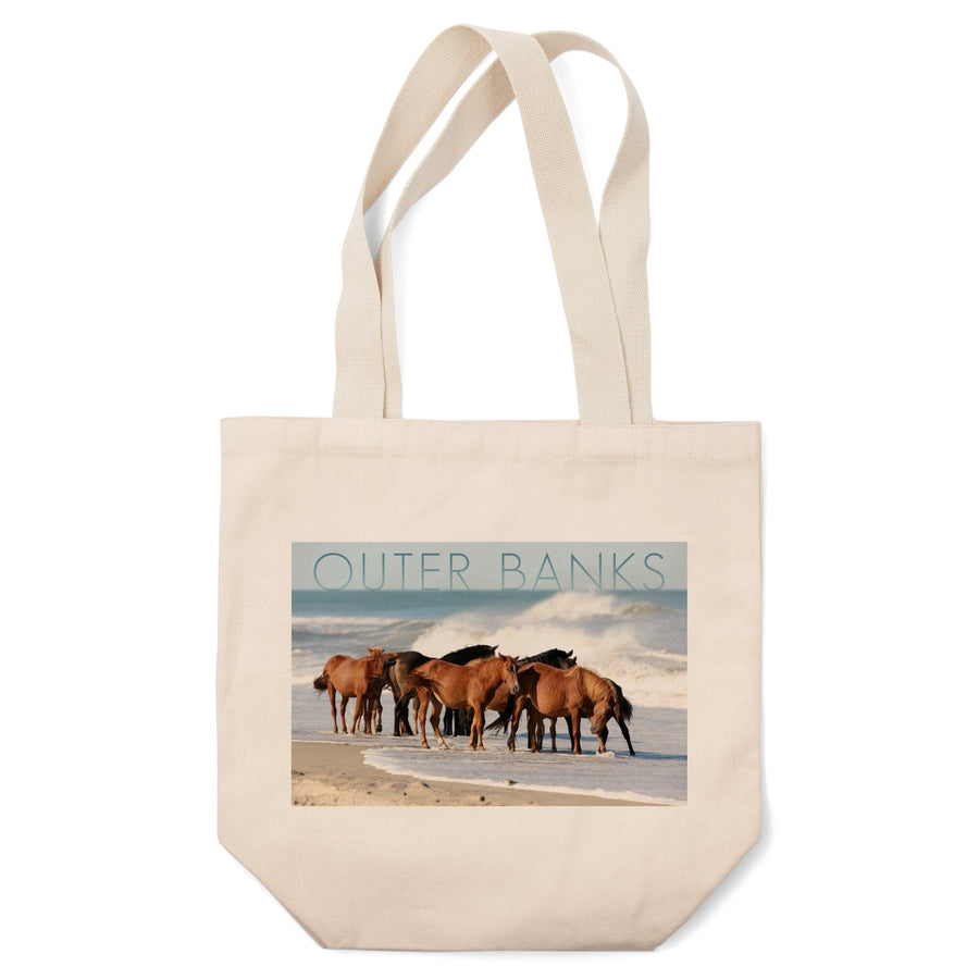 Outer Banks, North Carolina, Horses on Beach, Lantern Press Photography, Tote Bag Totes Lantern Press 