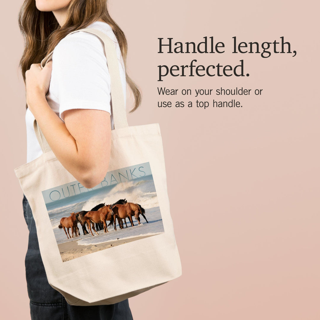 Outer Banks, North Carolina, Horses on Beach, Lantern Press Photography, Tote Bag Totes Lantern Press 