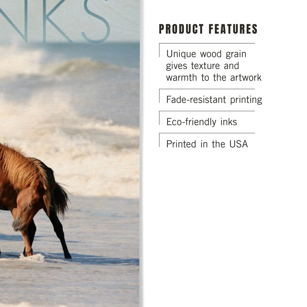 Outer Banks, North Carolina, Horses on Beach, Lantern Press Photography, Wood Signs and Postcards Wood Lantern Press 