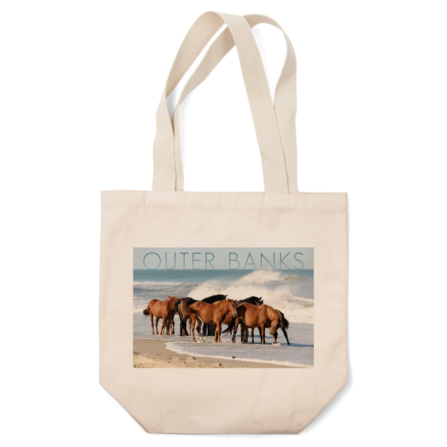 Outer Banks, North Carolina, Horses on Beach, Tote Bag Totes Lantern Press 