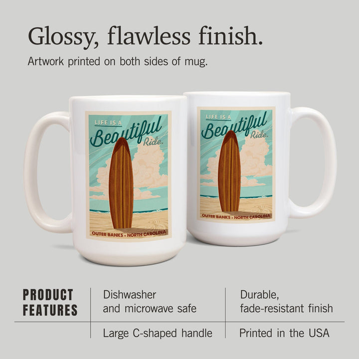 Outer Banks, North Carolina, Life is a Beautiful Ride, lantern Press Artwork, Ceramic Mug Mugs Lantern Press 