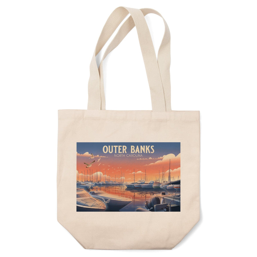 Outer Banks, North Carolina, Lithograph, Home Sweet Harbor, Boats in Marina, Tote Bag Totes Lantern Press 