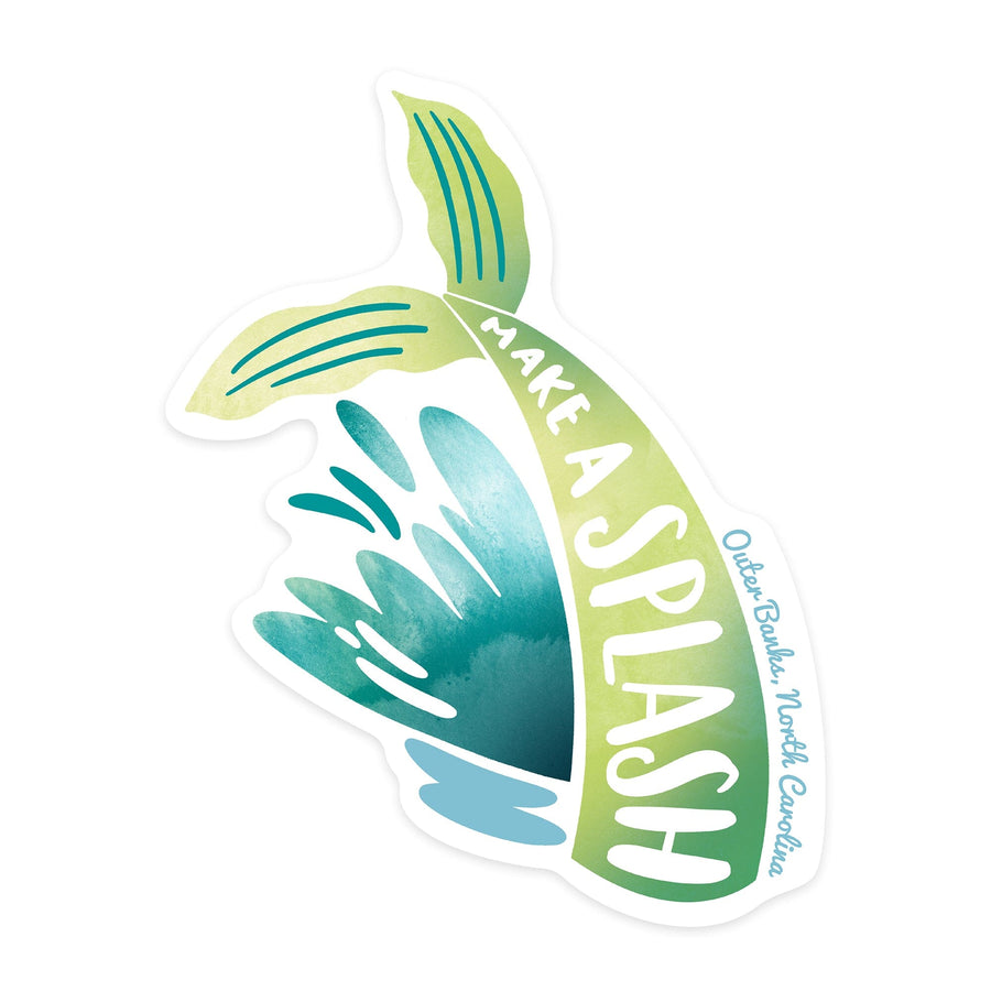 Outer Banks, North Carolina, Make a Splash, Mermaid Tail, Contour, Vinyl Sticker Sticker Lantern Press 