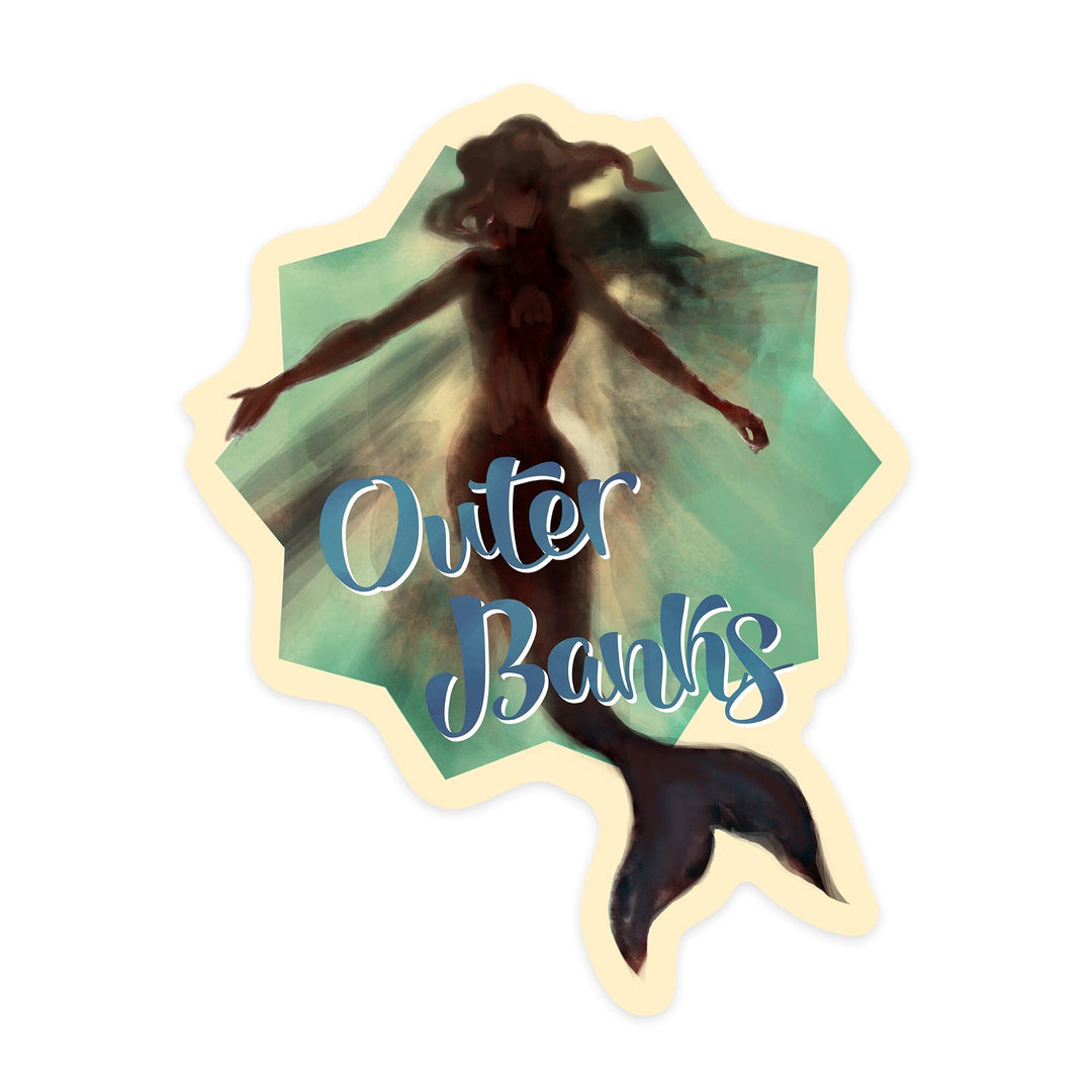 Outer Banks, North Carolina, Mermaid Underwater, Contour, Vinyl Sticker Sticker Lantern Press 