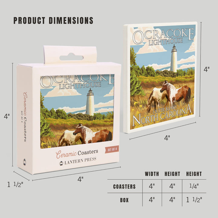 Outer Banks, North Carolina, Ocracoke Lighthouse, Coasters Coasters Lantern Press 