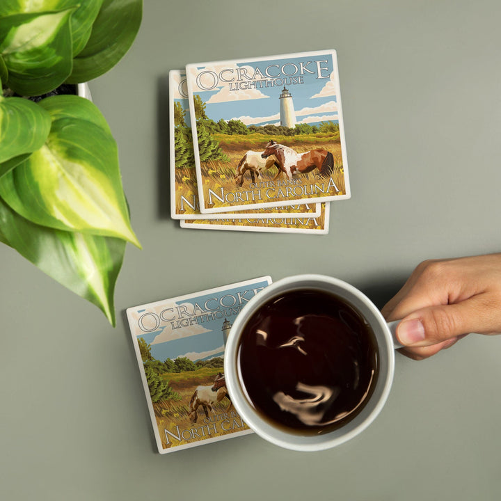 Outer Banks, North Carolina, Ocracoke Lighthouse, Coasters Coasters Lantern Press 