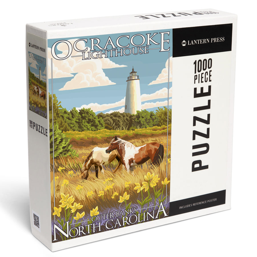 Outer Banks, North Carolina, Ocracoke Lighthouse, Jigsaw Puzzle Puzzle Lantern Press 