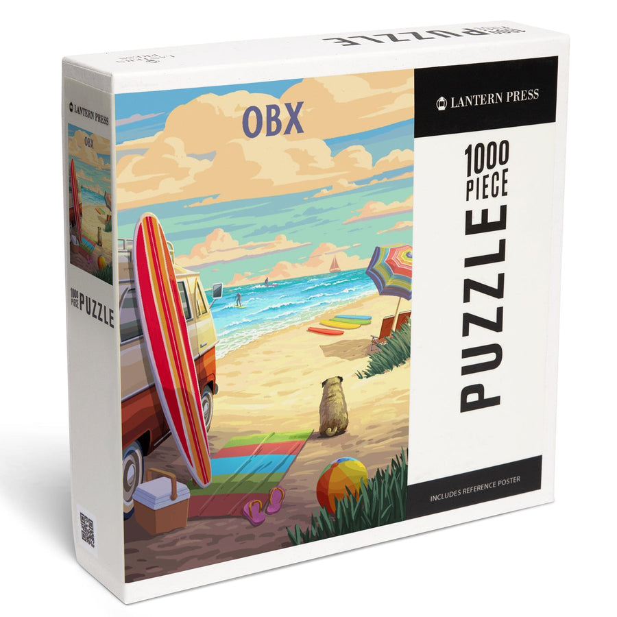 Outer Banks, North Carolina, Painterly, Beach Activities, Jigsaw Puzzle Puzzle Lantern Press 