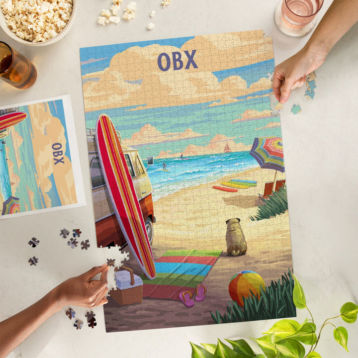 Outer Banks, North Carolina, Painterly, Beach Activities, Jigsaw Puzzle Puzzle Lantern Press 