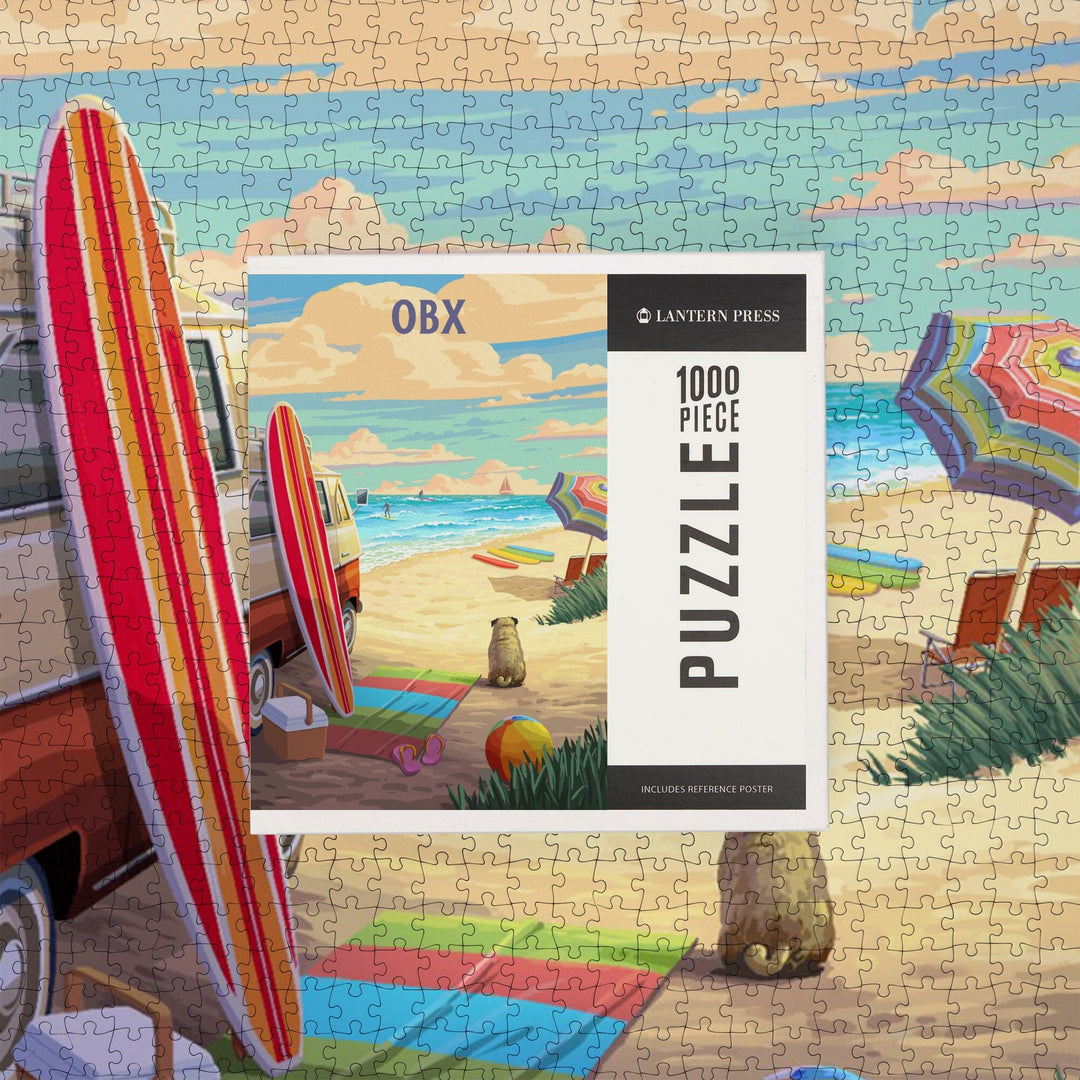Outer Banks, North Carolina, Painterly, Beach Activities, Jigsaw Puzzle Puzzle Lantern Press 