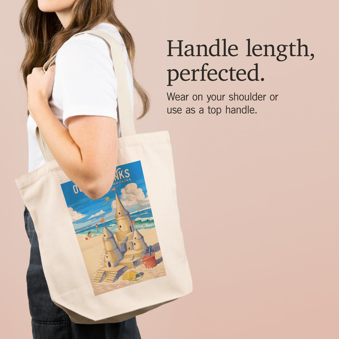 Outer Banks, North Carolina, Painterly, Soak Up Summer, Sand Castle, Tote Bag Totes Lantern Press 