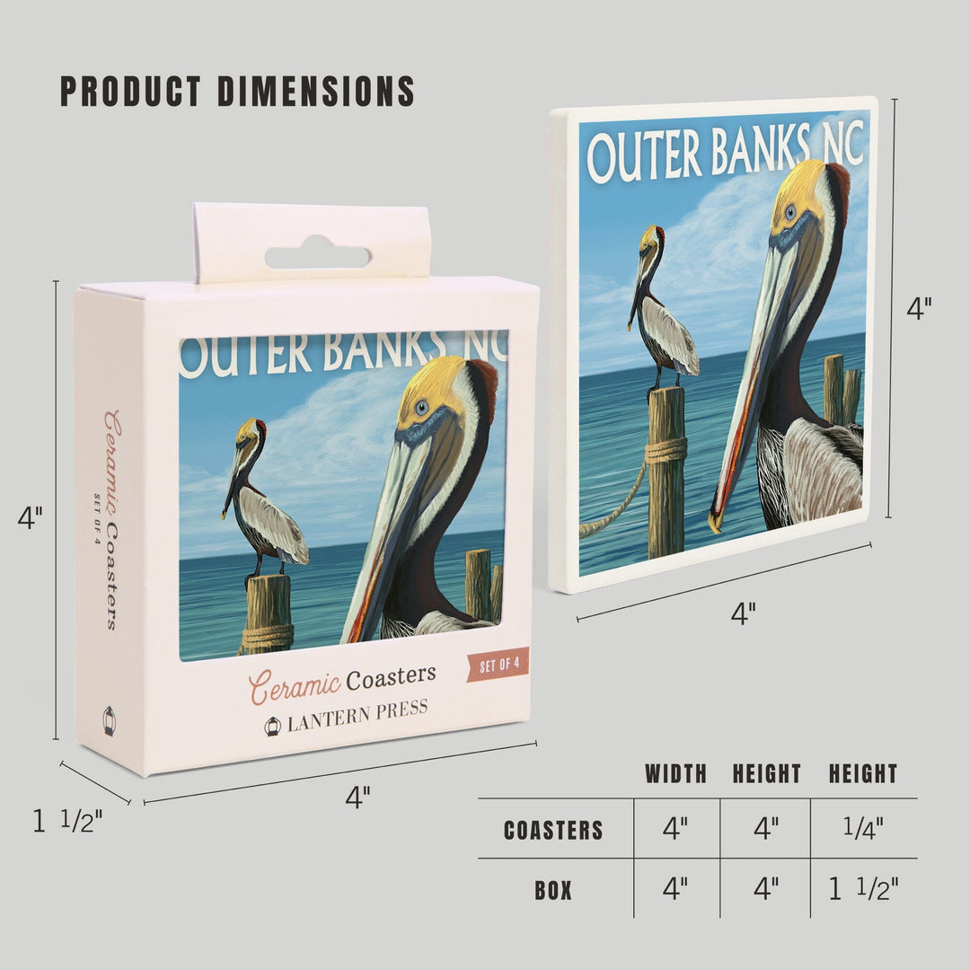 Outer Banks, North Carolina, Pelicans, Coasters Coasters Lantern Press 