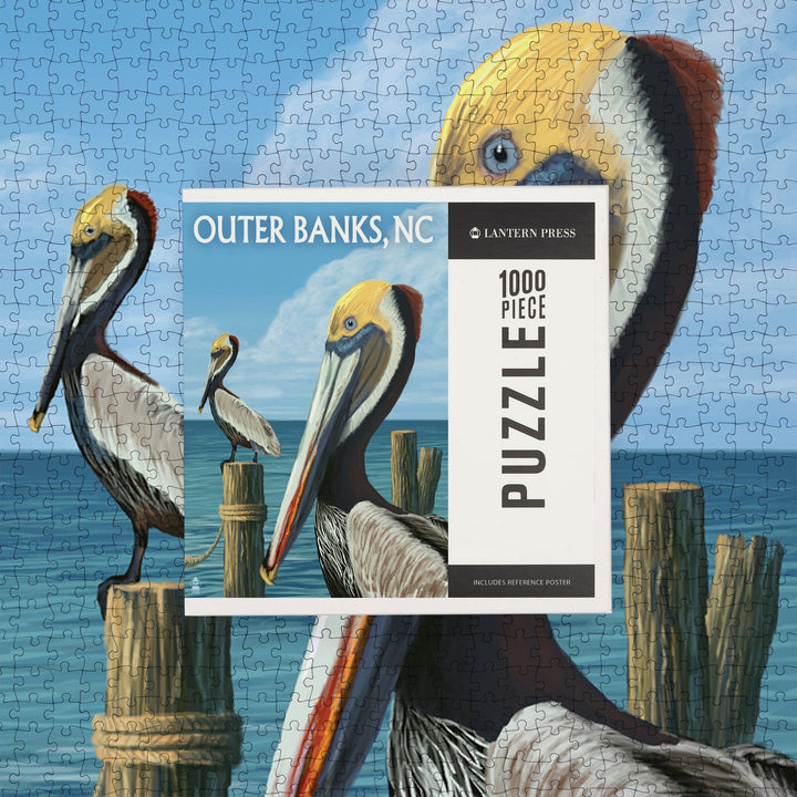 Outer Banks, North Carolina, Pelicans, Jigsaw Puzzle Puzzle Lantern Press 