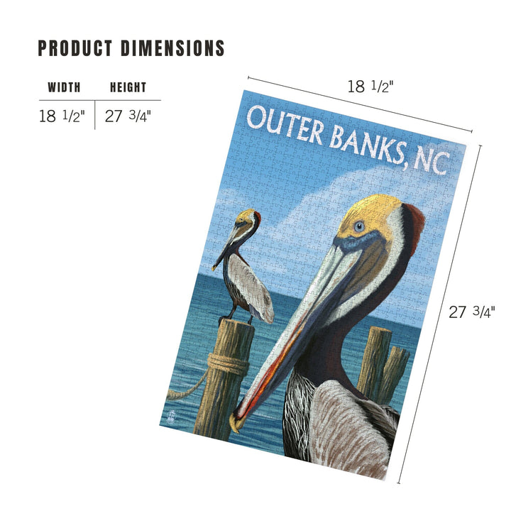 Outer Banks, North Carolina, Pelicans, Jigsaw Puzzle Puzzle Lantern Press 