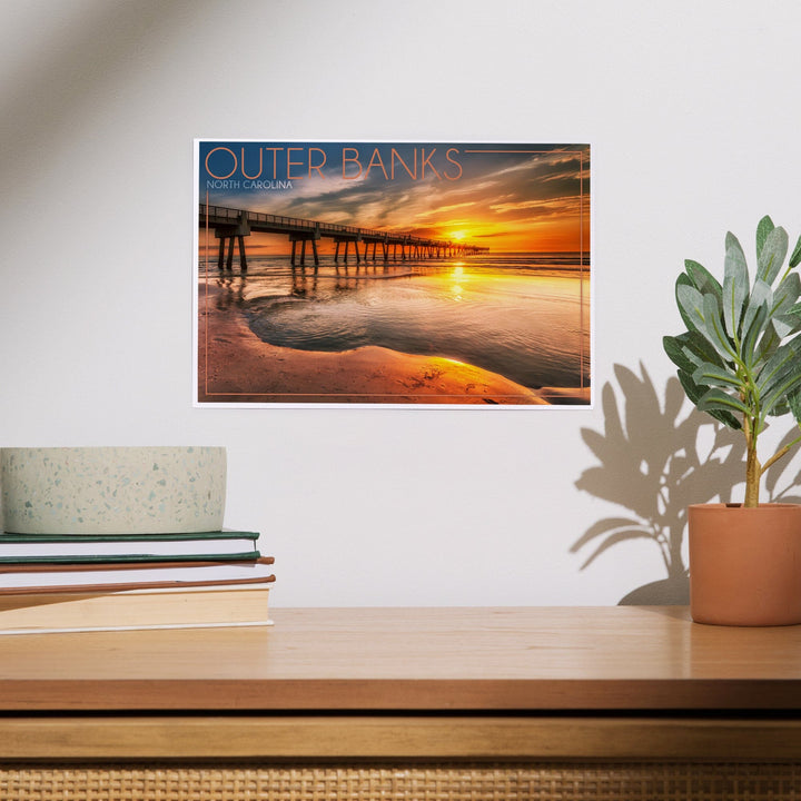 Outer Banks, North Carolina, Pier and Sunset, Art & Giclee Prints Art Lantern Press 