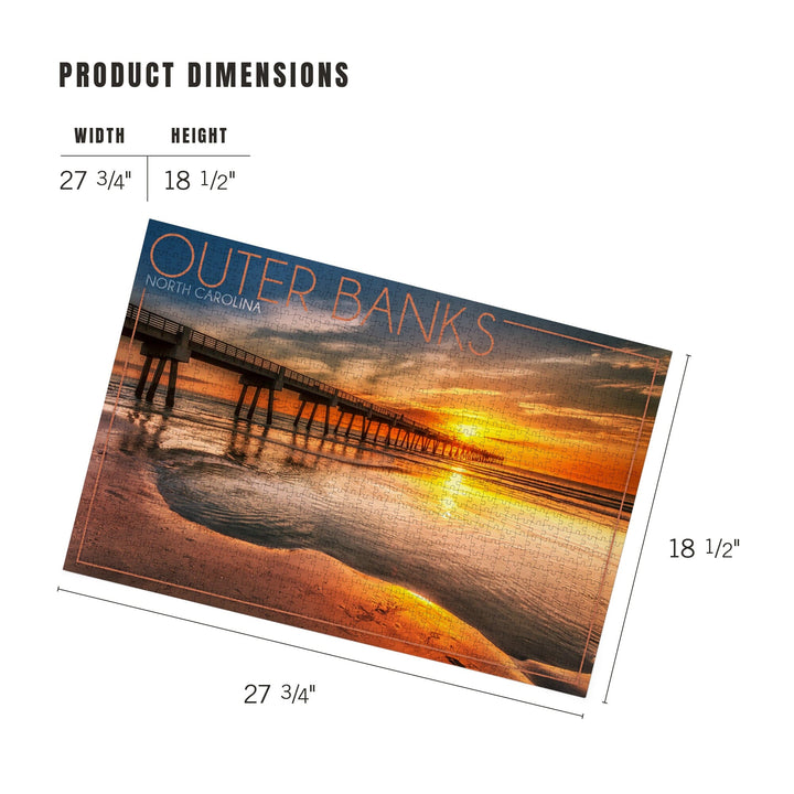 Outer Banks, North Carolina, Pier and Sunset, Jigsaw Puzzle Puzzle Lantern Press 