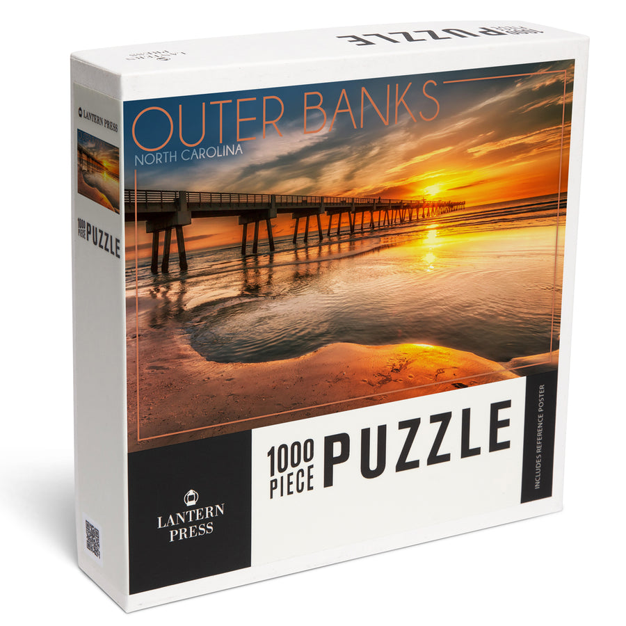 Outer Banks, North Carolina, Pier and Sunset, Jigsaw Puzzle Puzzle Lantern Press 