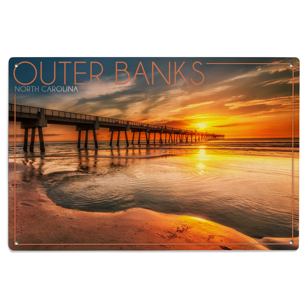 Outer Banks, North Carolina, Pier & Sunset, Lantern Press Photography, Wood Signs and Postcards Wood Lantern Press 