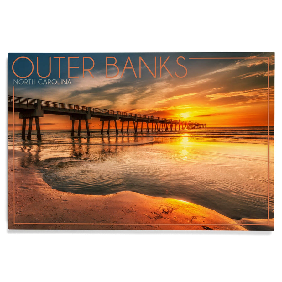 Outer Banks, North Carolina, Pier & Sunset, Lantern Press Photography, Wood Signs and Postcards Wood Lantern Press 