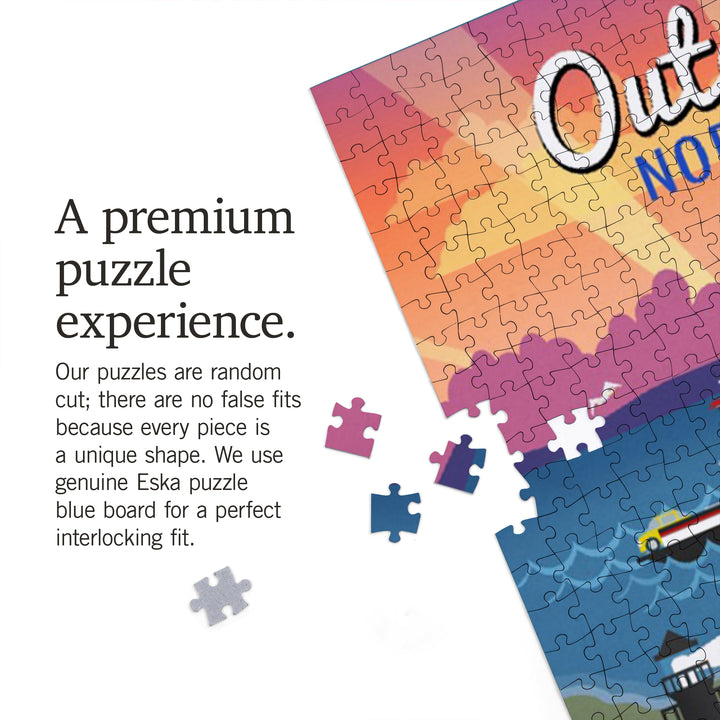 Outer Banks, North Carolina, Retro Scenes, Jigsaw Puzzle Puzzle Lantern Press 