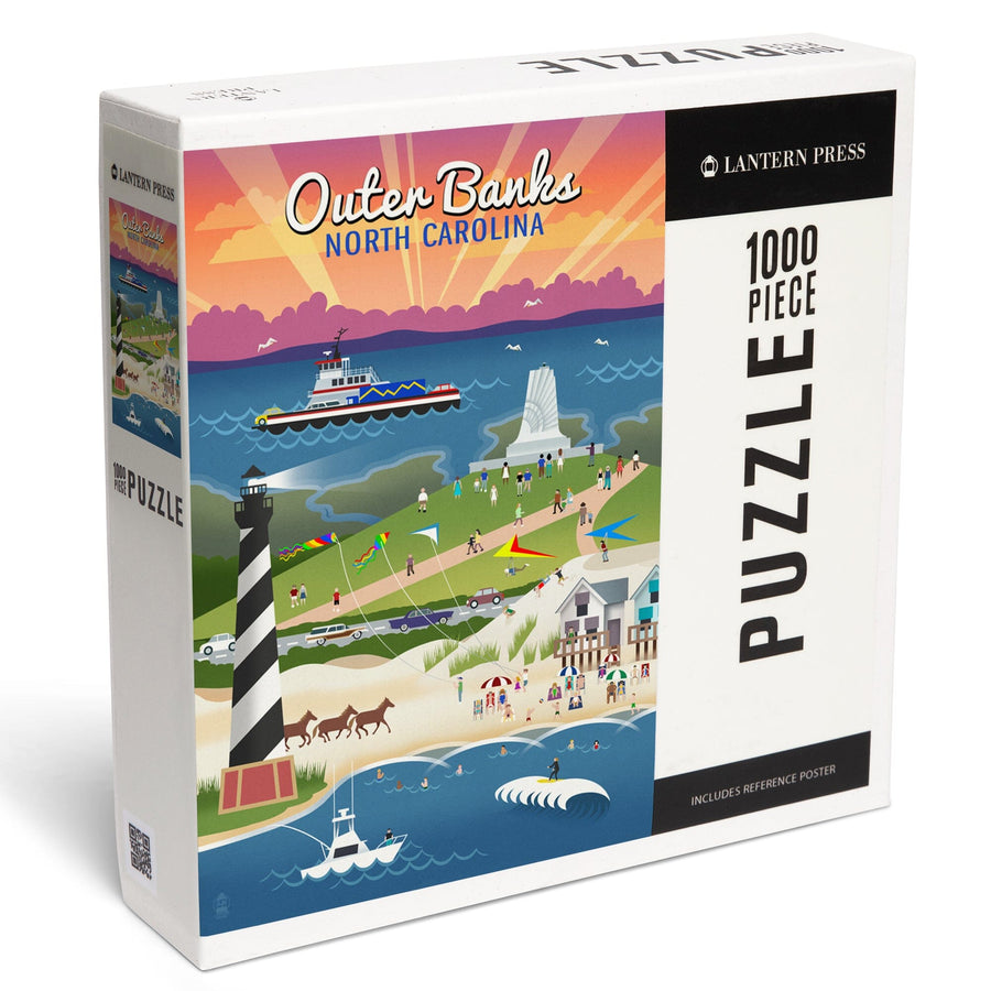 Outer Banks, North Carolina, Retro Scenes, Jigsaw Puzzle Puzzle Lantern Press 