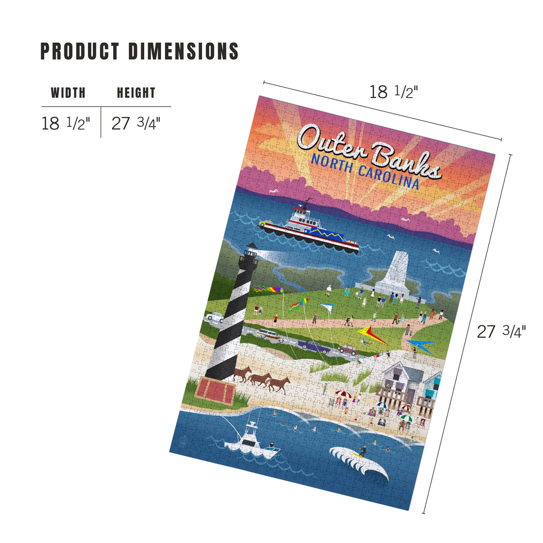 Outer Banks, North Carolina, Retro Scenes, Jigsaw Puzzle Puzzle Lantern Press 