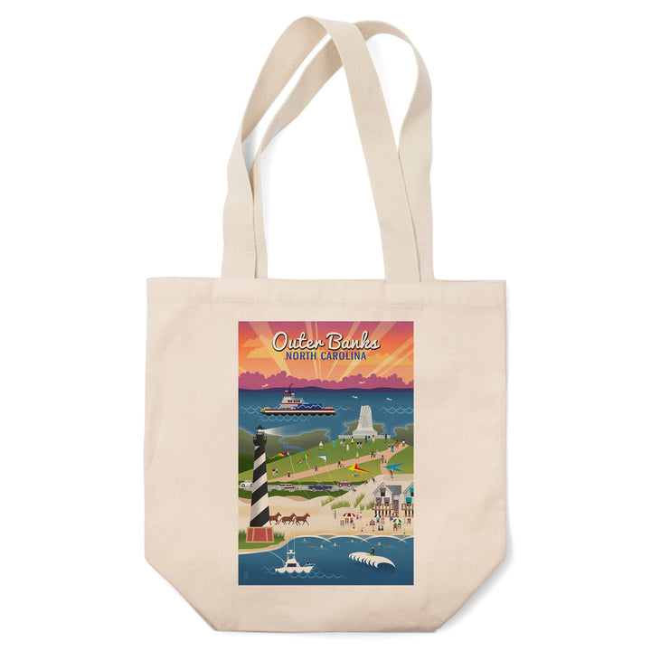 Outer Banks, North Carolina, Retro Scenes, Lantern Press Artwork, Tote Bag Totes Lantern Press 