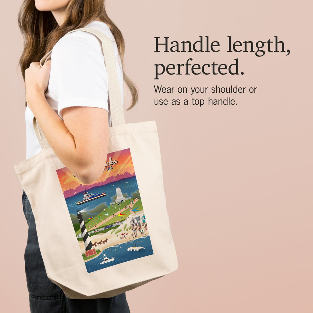 Outer Banks, North Carolina, Retro Scenes, Tote Bag Totes Lantern Press 