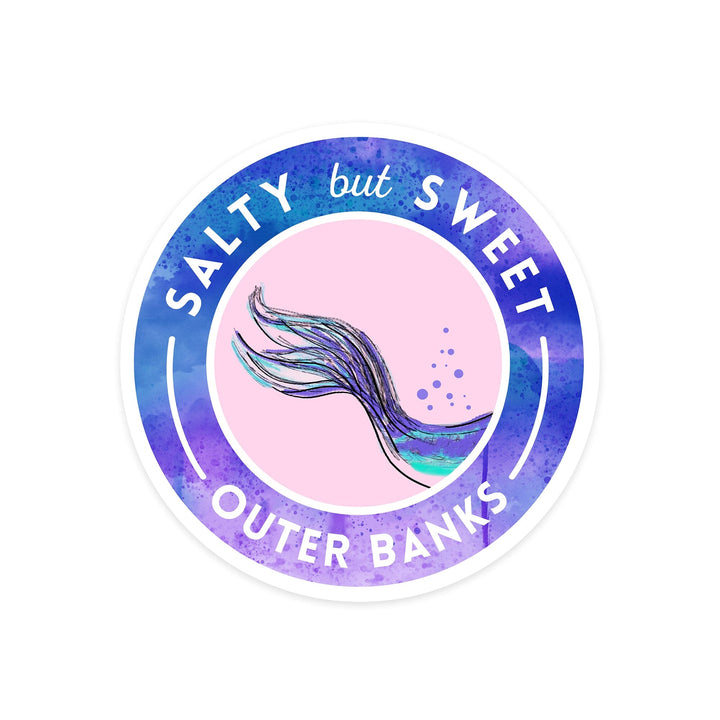 Outer Banks, North Carolina, Salty But Sweet, Mermaid Tale, Contour, Lantern Press Artwork, Vinyl Sticker Sticker Lantern Press 