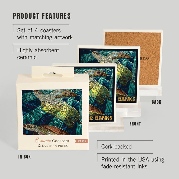Outer Banks, North Carolina, Sea Turtle Mosaic, Coasters Coasters Lantern Press 
