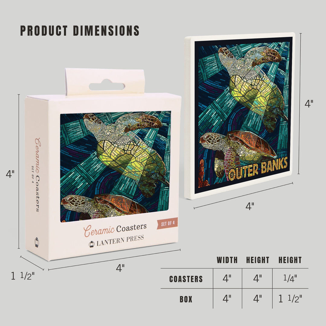 Outer Banks, North Carolina, Sea Turtle Mosaic, Coasters Coasters Lantern Press 