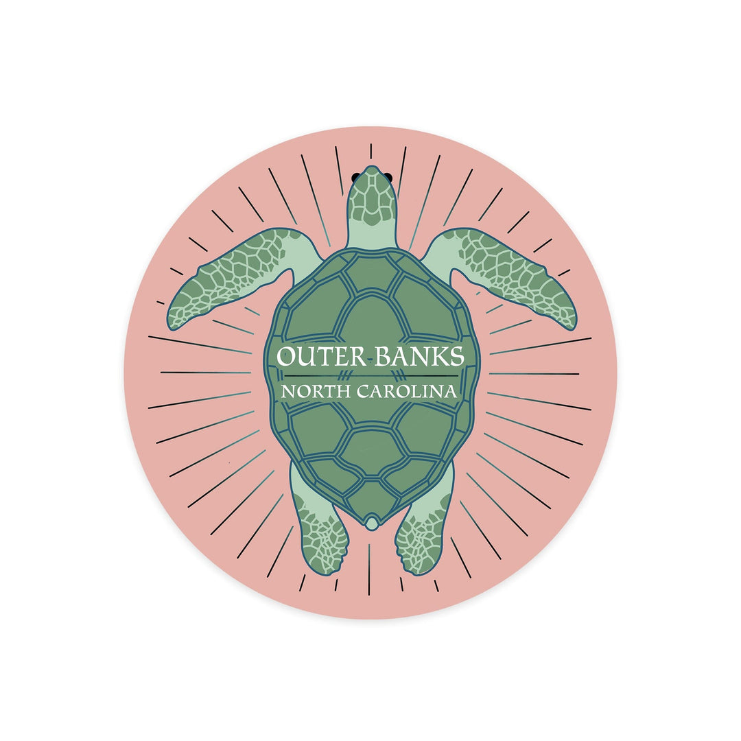 Outer Banks, North Carolina, Sea Turtle, Pink, Contour Press, Vinyl Sticker Sticker Lantern Press 