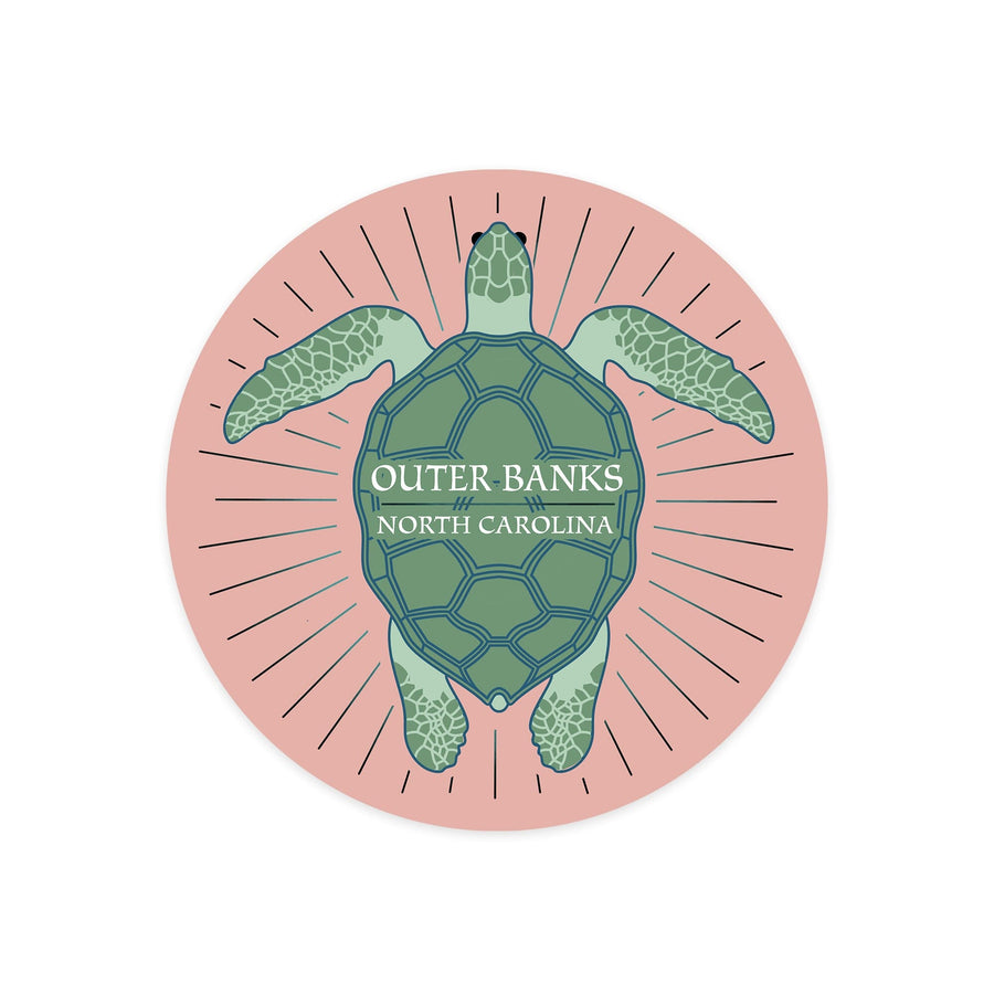 Outer Banks, North Carolina, Sea Turtle, Pink, Contour Press, Vinyl Sticker Sticker Lantern Press 