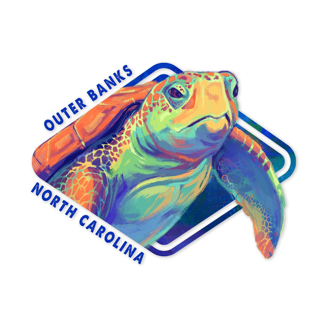 Outer Banks, North Carolina, Sea Turtle, Vivid, Contour, Vinyl Sticker Sticker Lantern Press 
