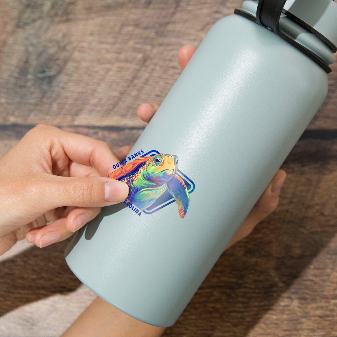 Outer Banks, North Carolina, Sea Turtle, Vivid, Contour, Vinyl Sticker Sticker Lantern Press 