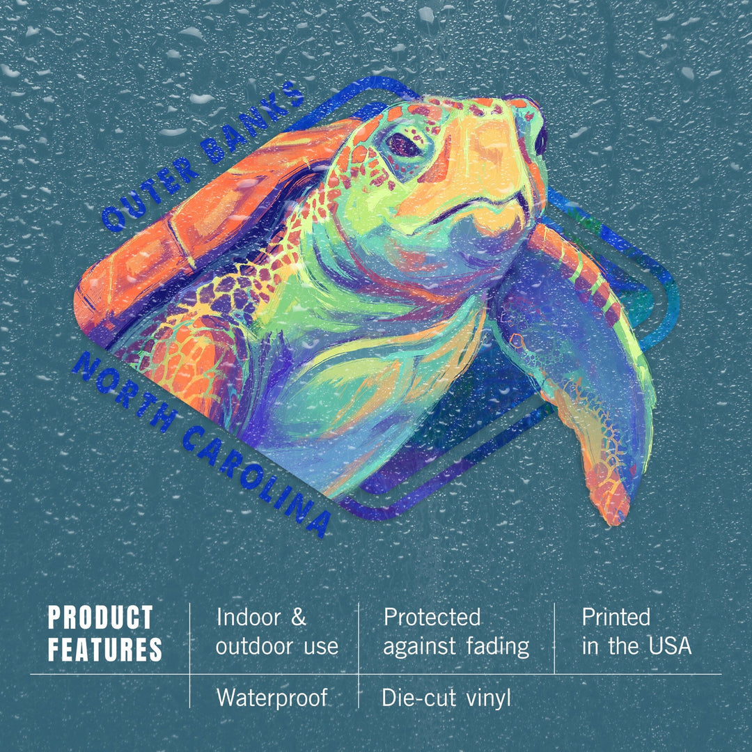 Outer Banks, North Carolina, Sea Turtle, Vivid, Contour, Vinyl Sticker Sticker Lantern Press 