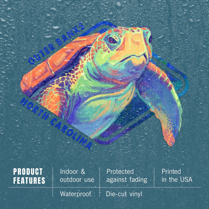 Outer Banks, North Carolina, Sea Turtle, Vivid, Contour, Vinyl Sticker Sticker Lantern Press 
