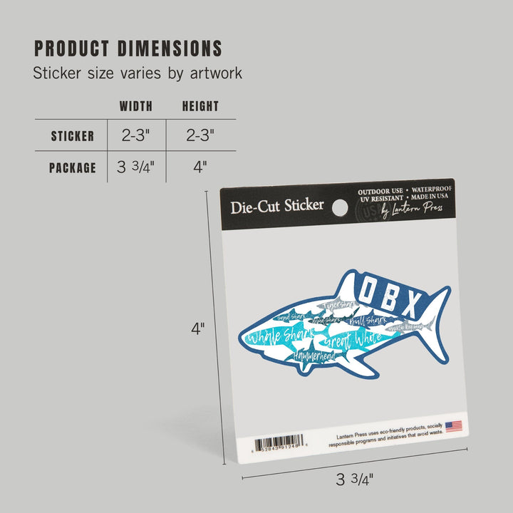 Outer Banks, North Carolina, Shark Name Pattern, Contour, Vinyl Sticker Sticker Lantern Press 