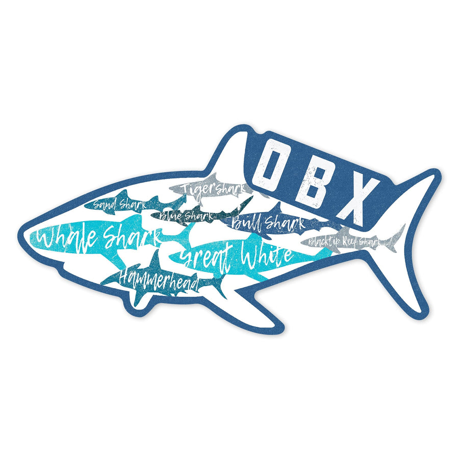 Outer Banks, North Carolina, Shark Name Pattern, Contour, Vinyl Sticker Sticker Lantern Press 